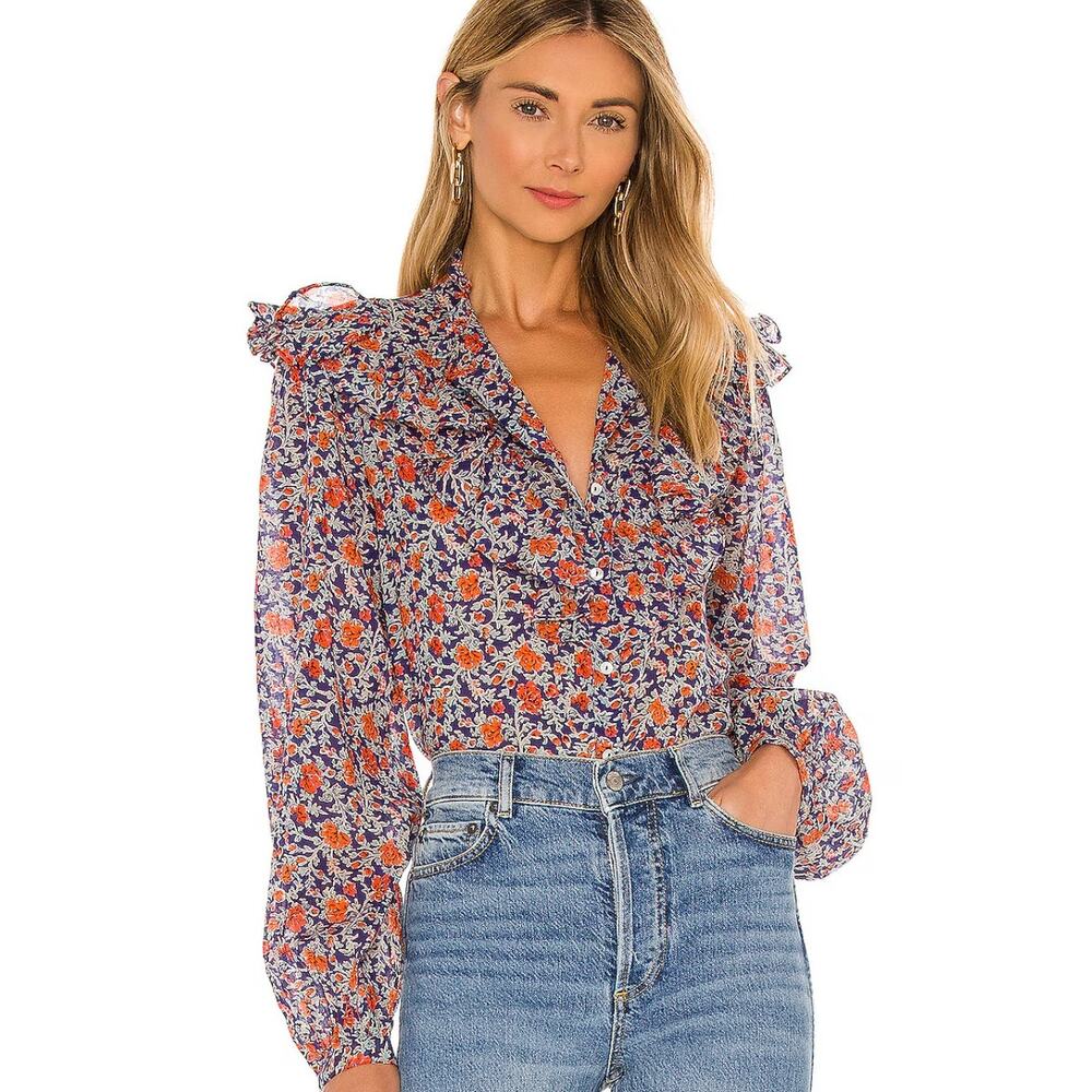 BANJANAN Nina Shirt in Siesta Blueprint Size Large
